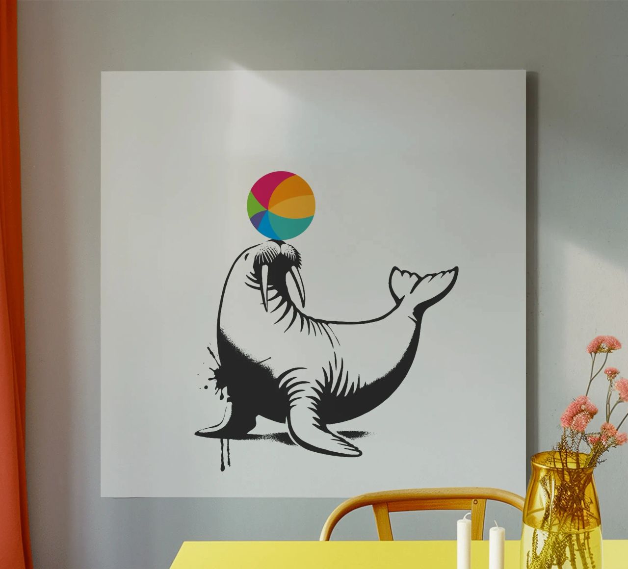 Walrus met bal in sjabloonstijl canvas van namosh