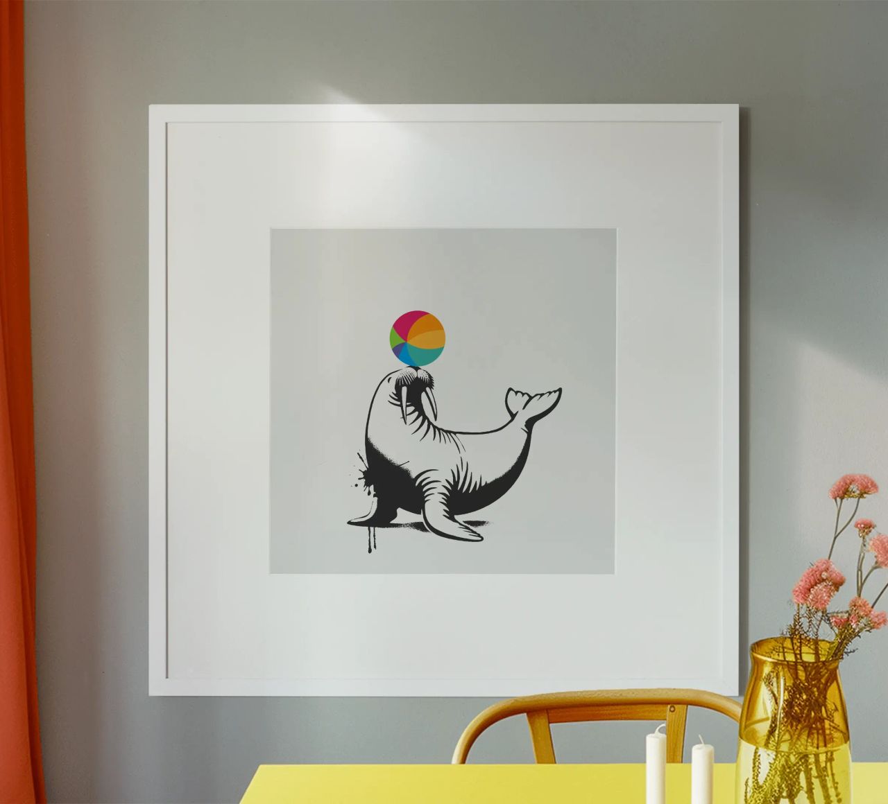 Walrus met bal in sjabloonstijl poster van namosh