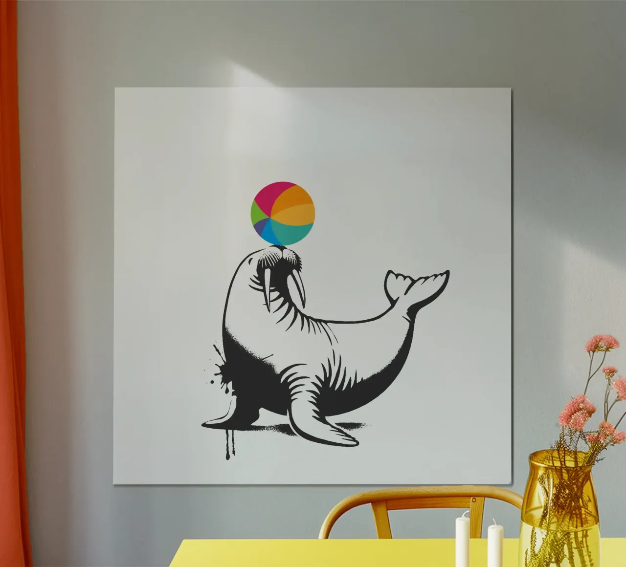 Tricheco con palla in stile stencil carta hahnemühle da namosh