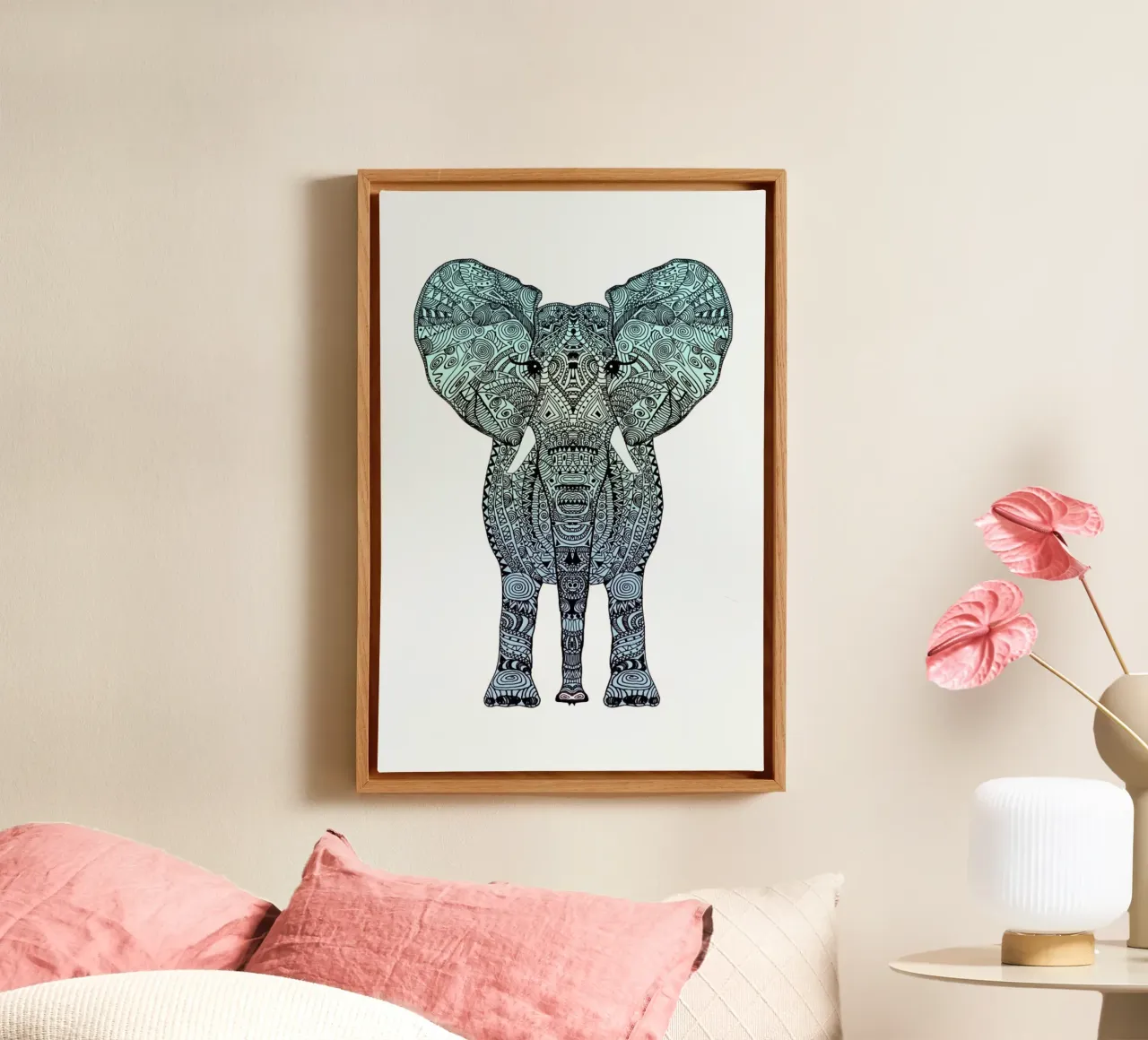 Mint Elephant tela con Cornice a cassetta da Monika Strigel
