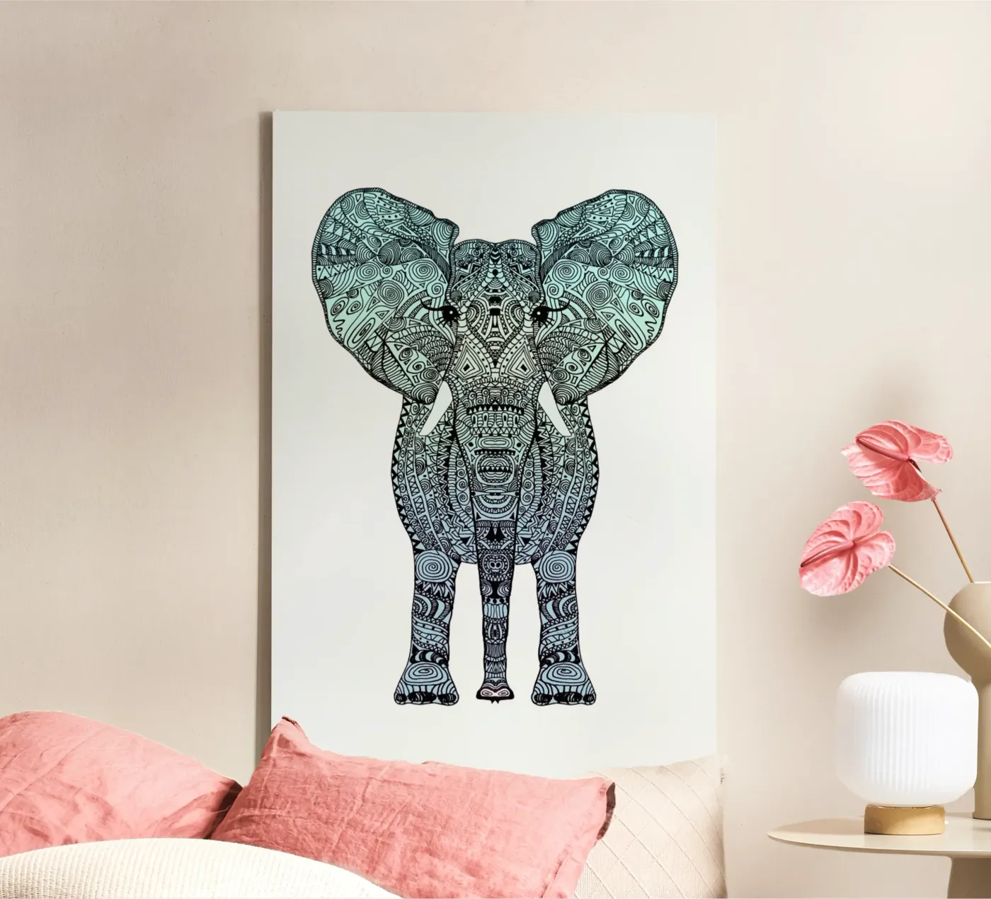 Mint Elephant canvas van Monika Strigel