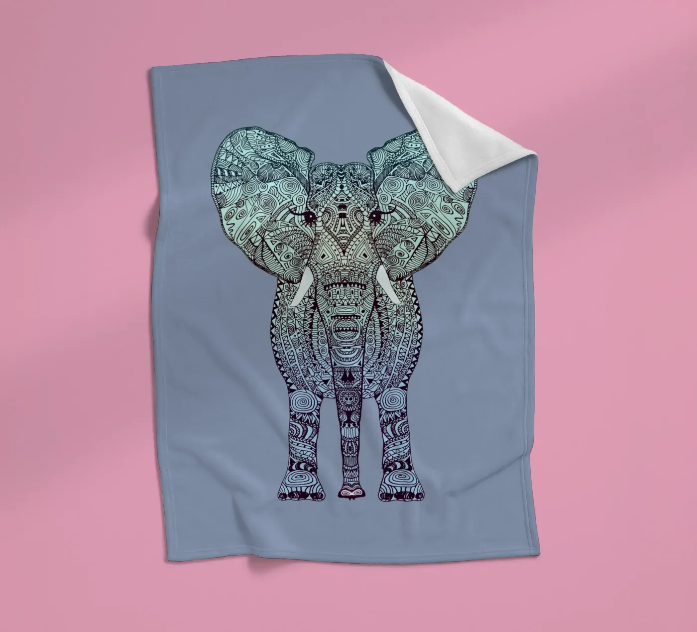 Mint Elephant fleece blanket by Monika Strigel