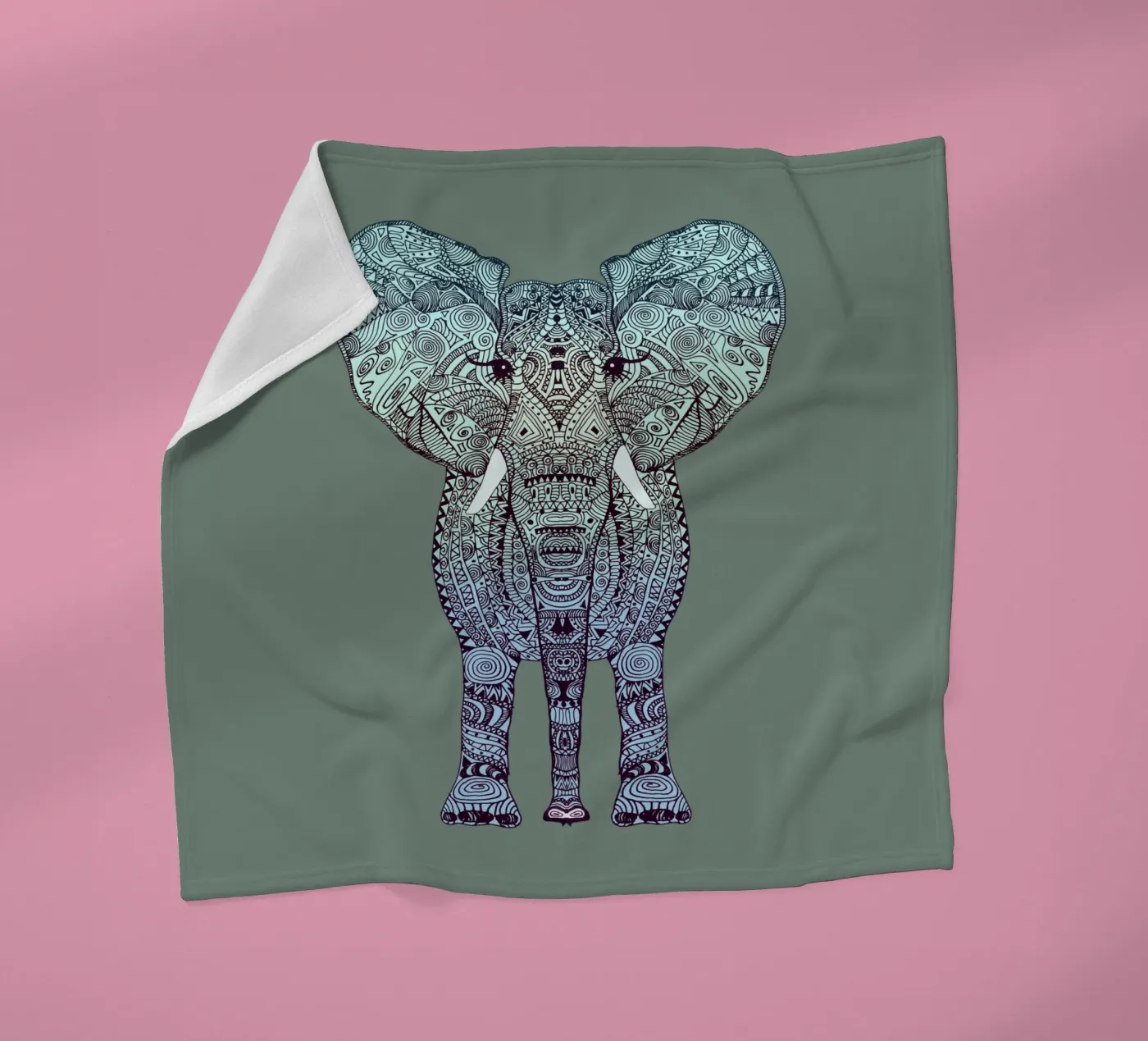 Mint Elephant fleece blanket by Monika Strigel