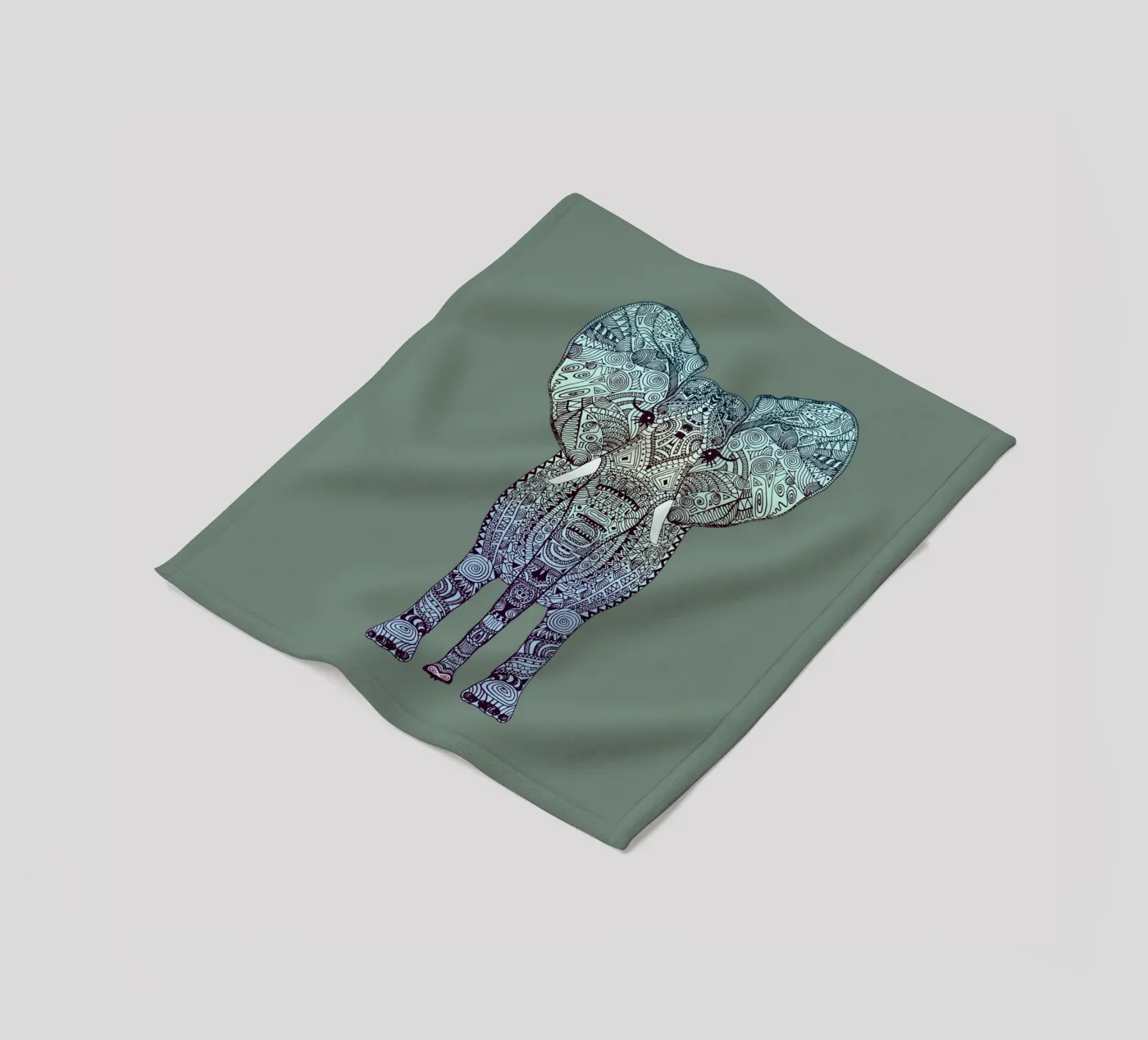 Mint Elephant fleece blanket by Monika Strigel