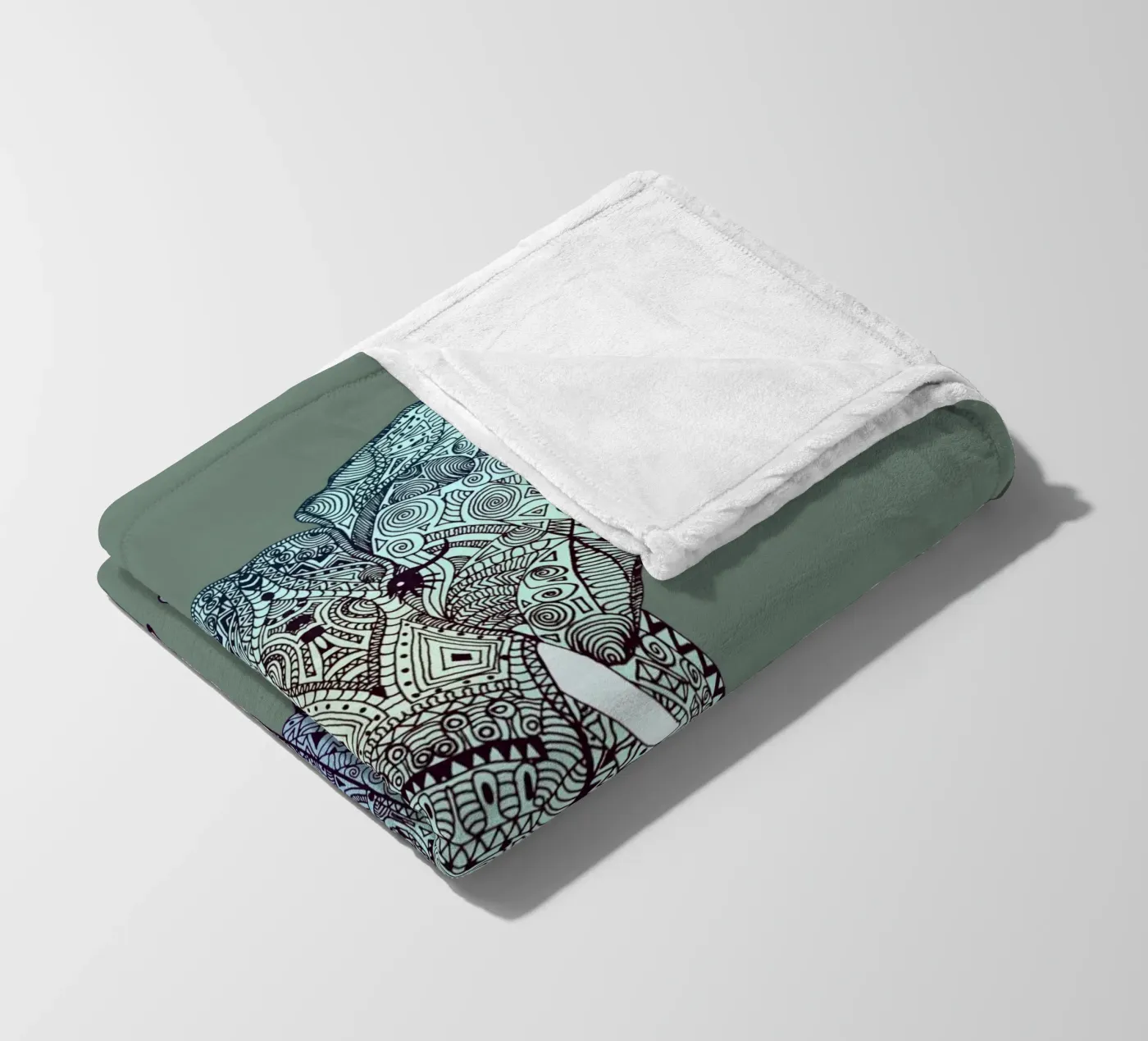 Mint Elephant fleece blanket by Monika Strigel