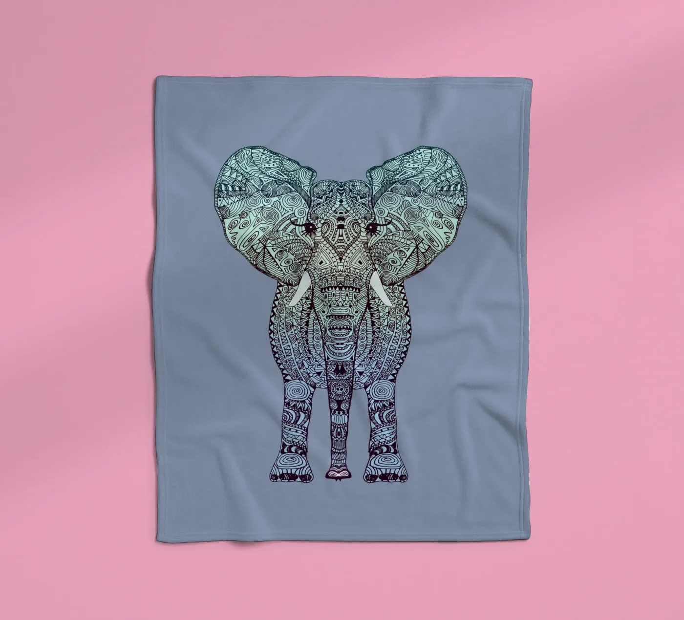 Mint Elephant fleece blanket by Monika Strigel