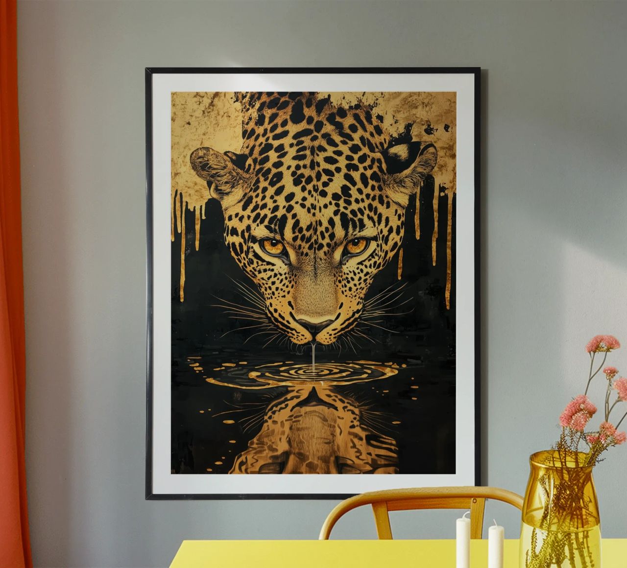 Goldener Leopard am Wasser | Trendy Luxury Street Art Poster von Autofocus