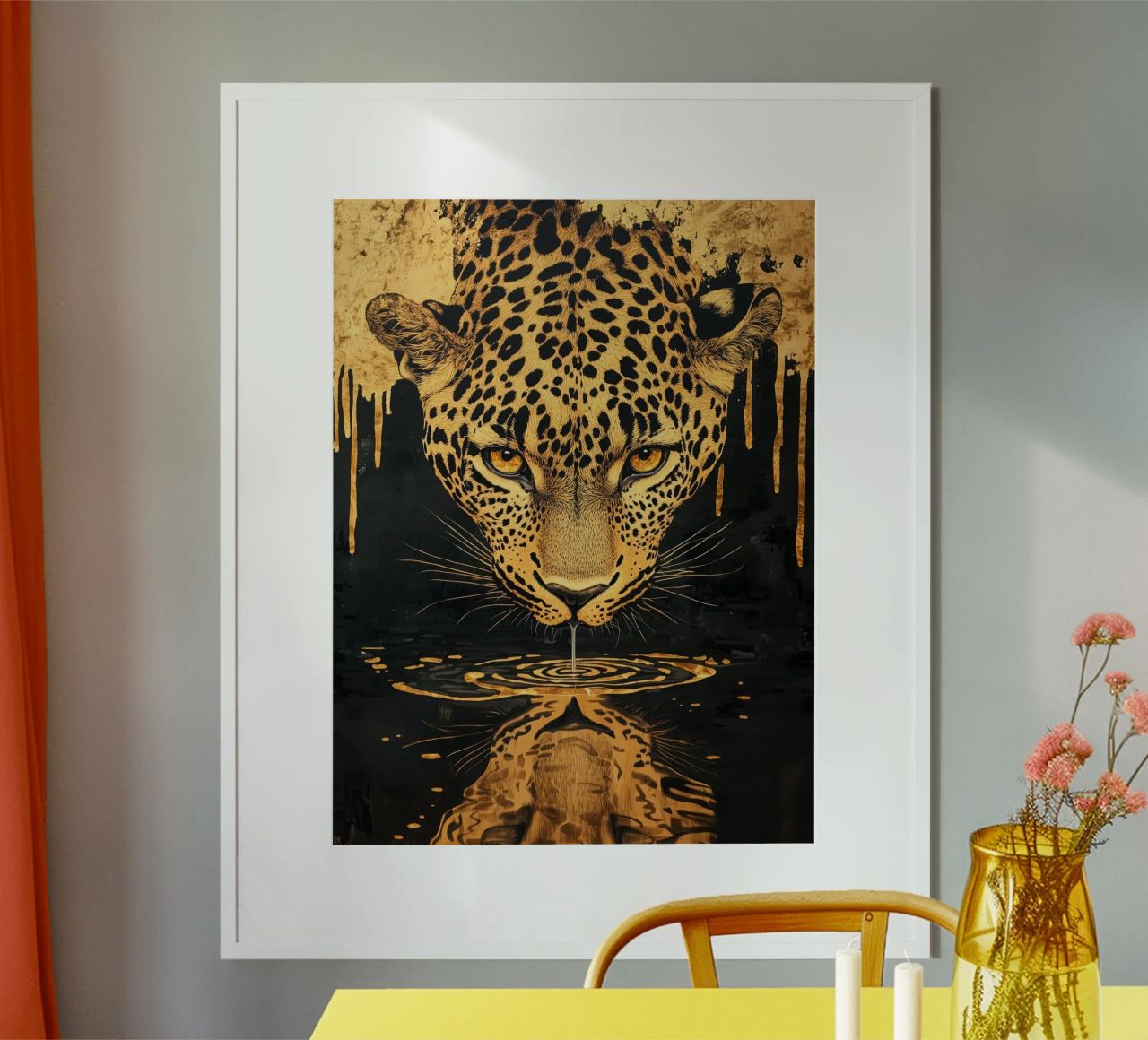 Goldener Leopard am Wasser | Trendy Luxury Street Art Poster von Autofocus