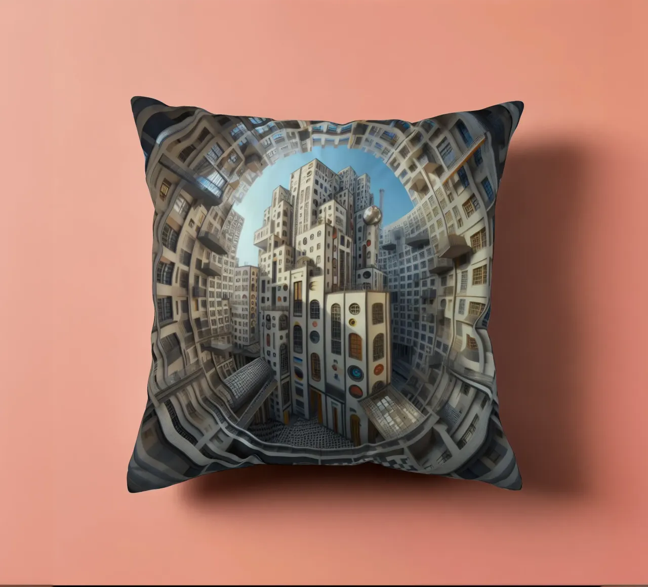 Sphere 013 - Futuristic Circular Cityscape cuscino da Spheres