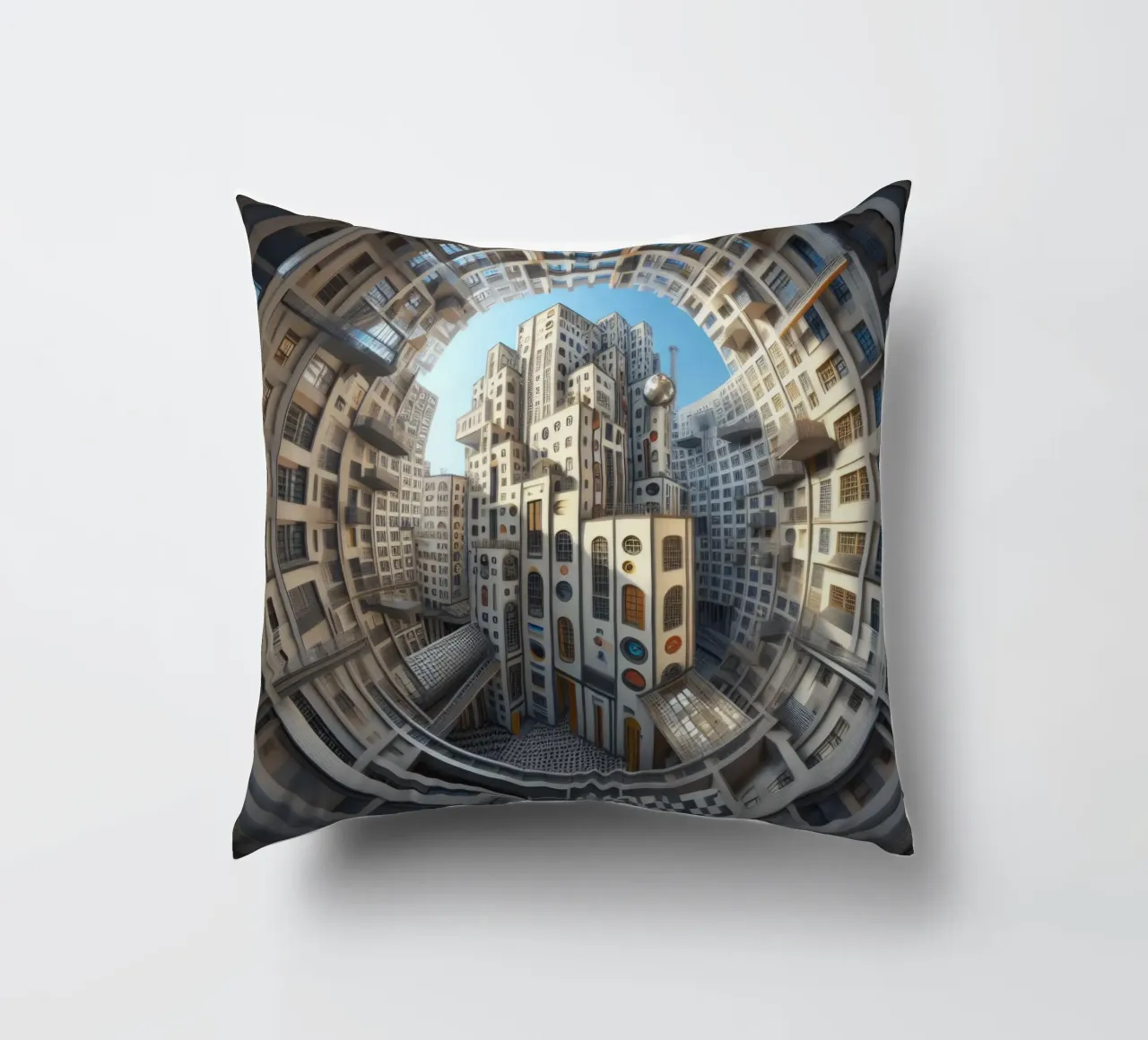 Sphere 013 - Futuristic Circular Cityscape cuscino da Spheres
