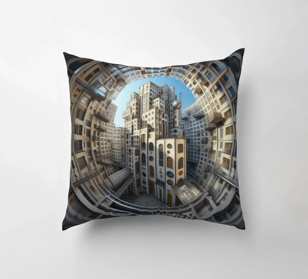 Sphere 013 - Futuristic Circular Cityscape cuscino da Spheres
