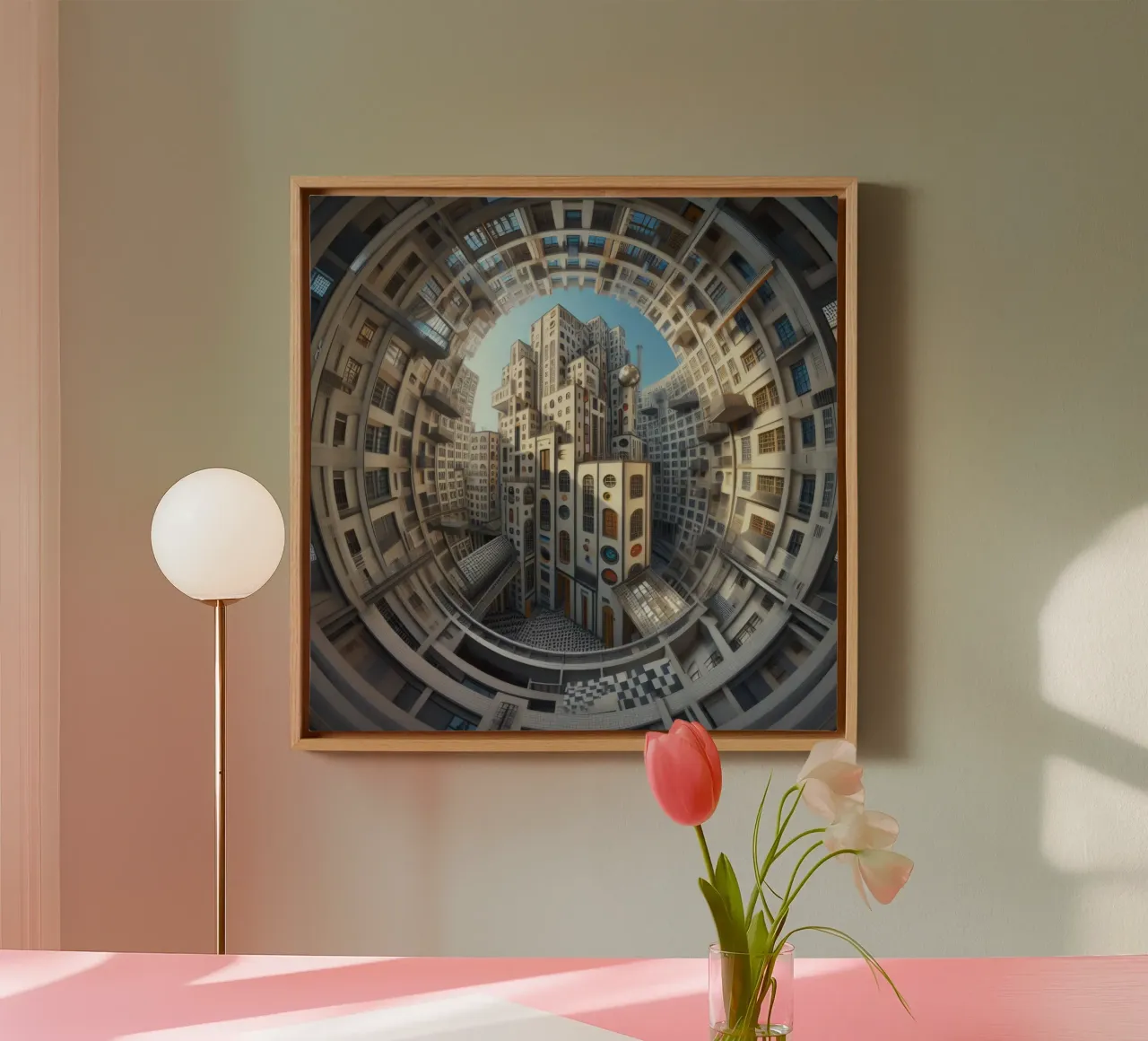 Sphere 013 - Futuristic Circular Cityscape tela con Cornice a cassetta da Spheres
