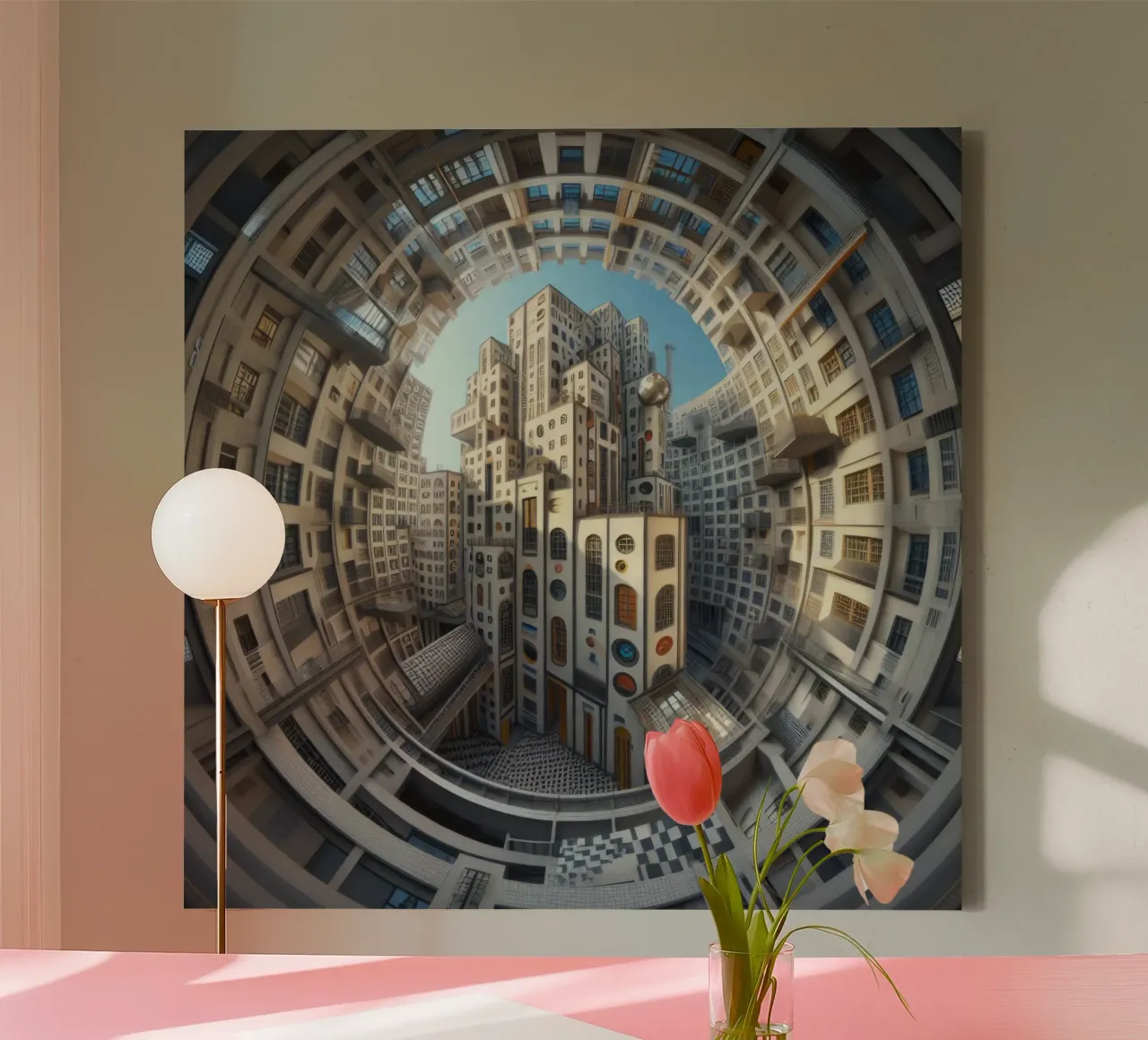 Sphere 013 - Futuristic Circular Cityscape tela con Cornice a cassetta da Spheres