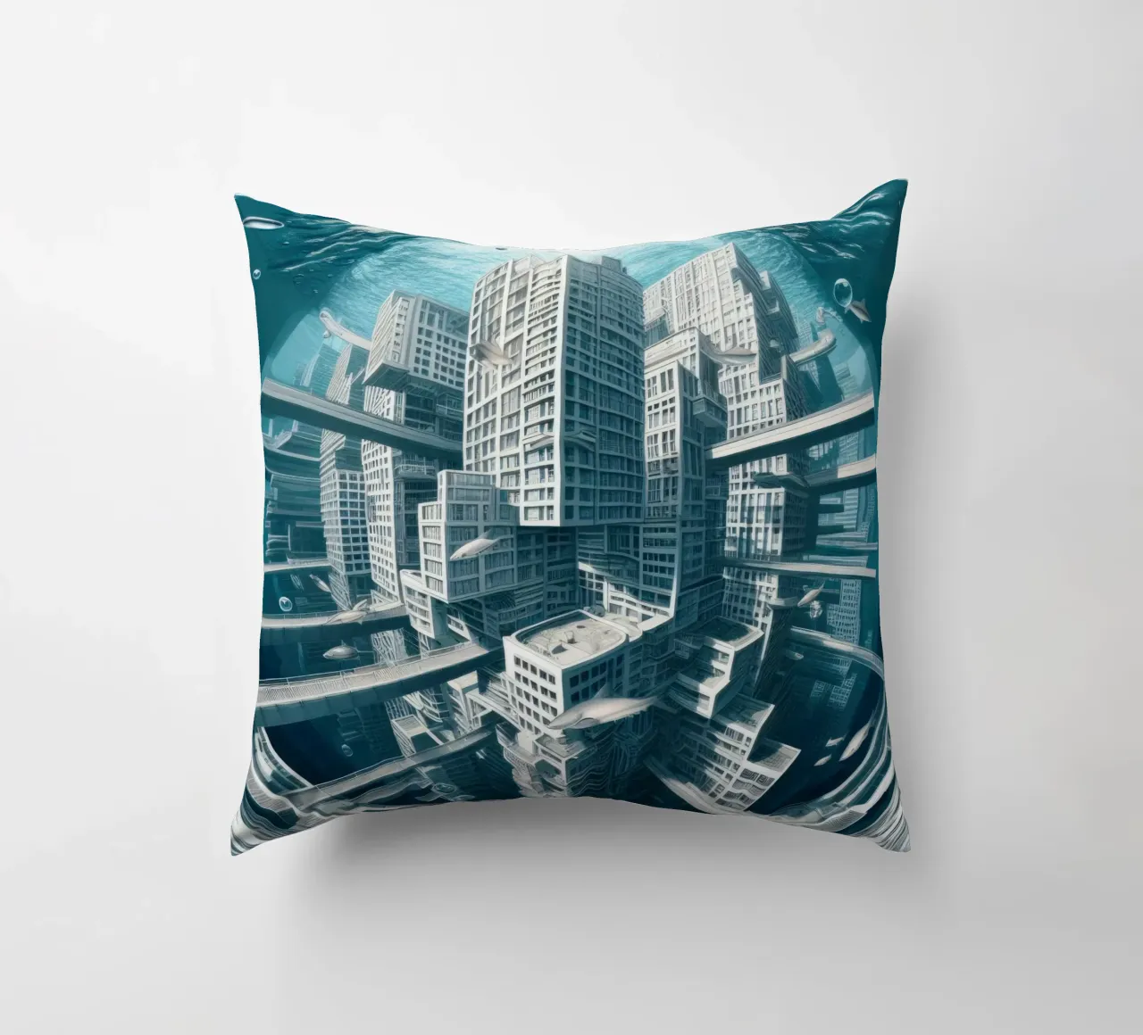 Sphere 014 - Underwater Futuristic Cityscape cuscino da Spheres