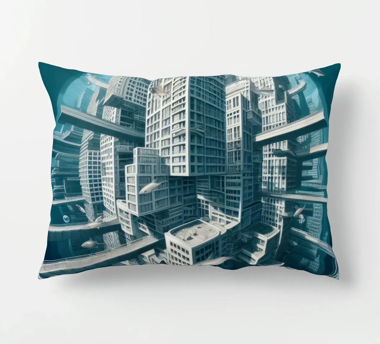Sphere 014 - Underwater Futuristic Cityscape cuscino da Spheres