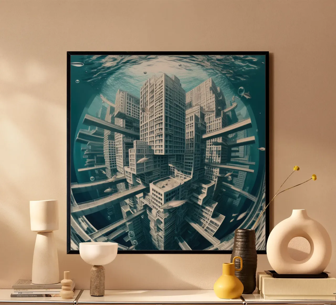 Sphere 014 - Underwater Futuristic Cityscape carta hahnemühle da Spheres