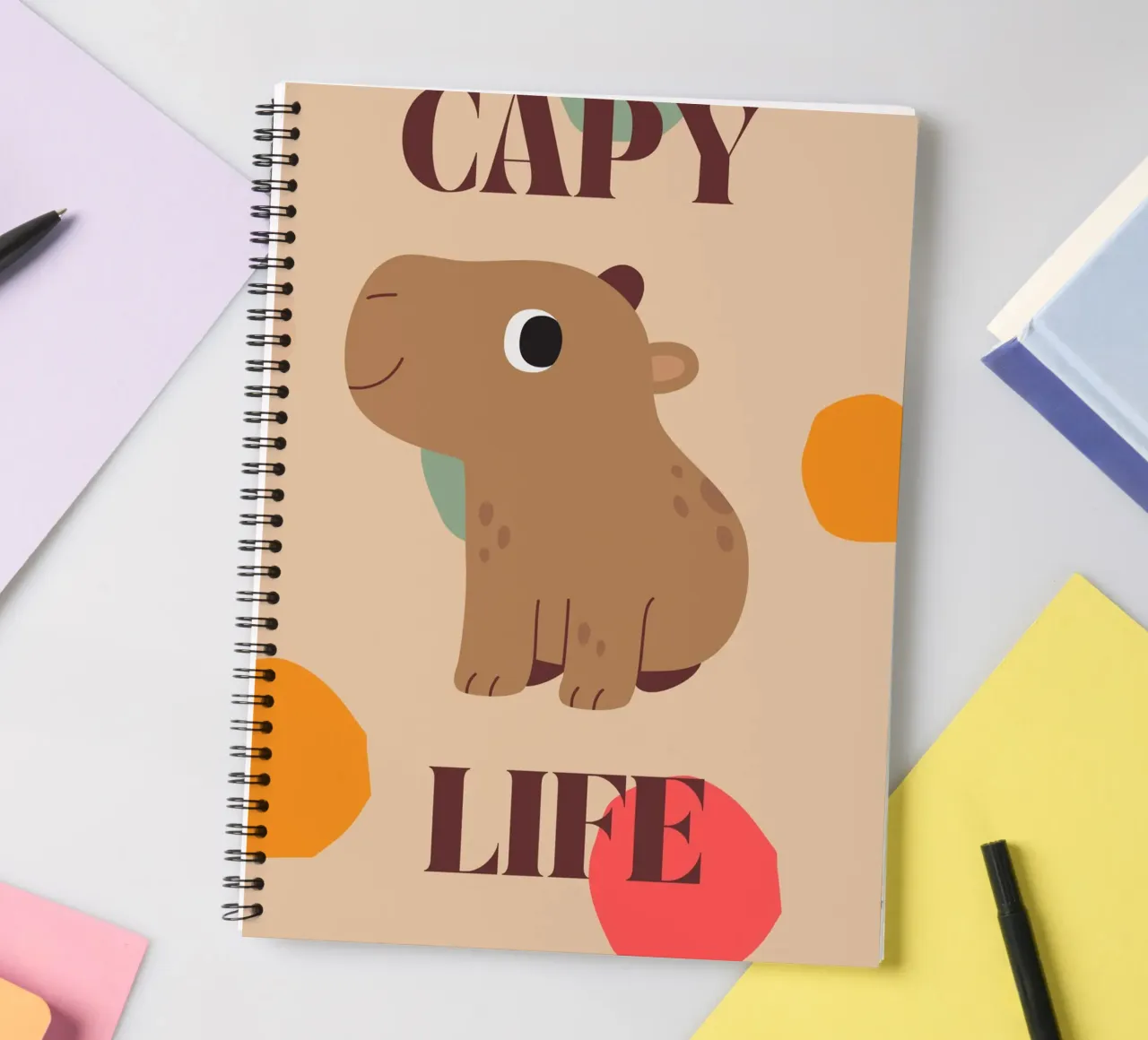 Capy Life | Fun Capybara Print spiral notebook by PrintCessStudio