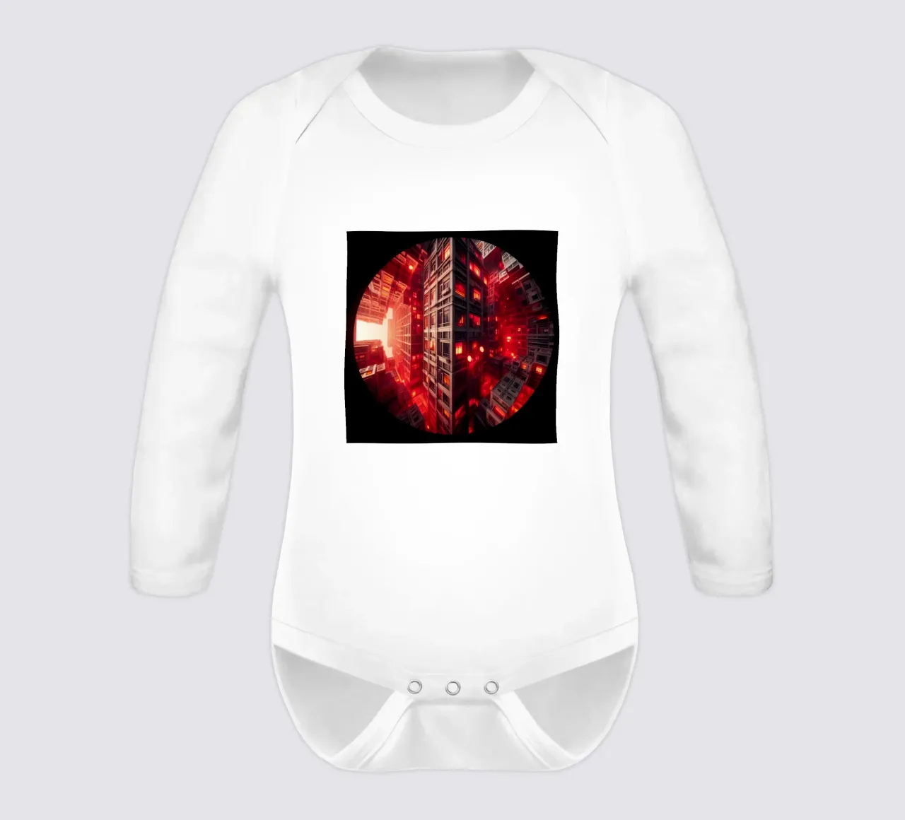 Sphere 010 - Futuristic Sci-Fi Cityscape long-sleeve baby romper by Spheres