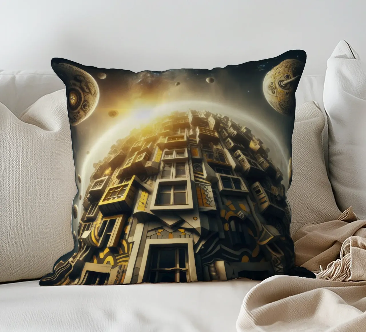 Sphere 028 - Futuristic Planet-Like Structure Kissen von Spheres