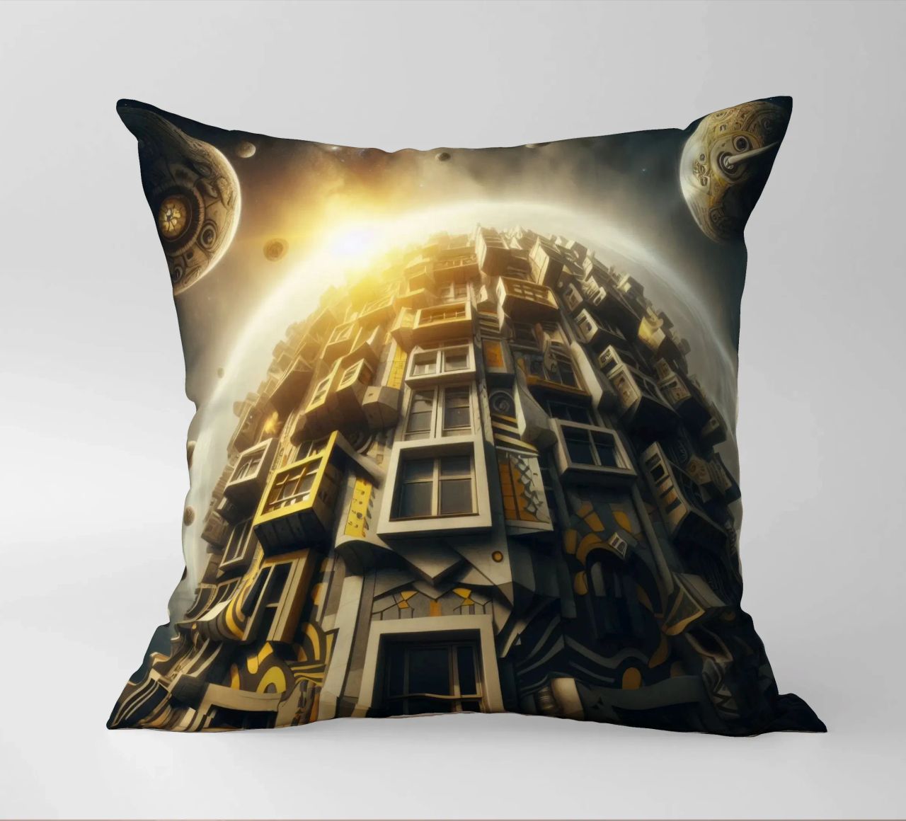 Sphere 028 - Futuristic Planet-Like Structure cuscino da Spheres