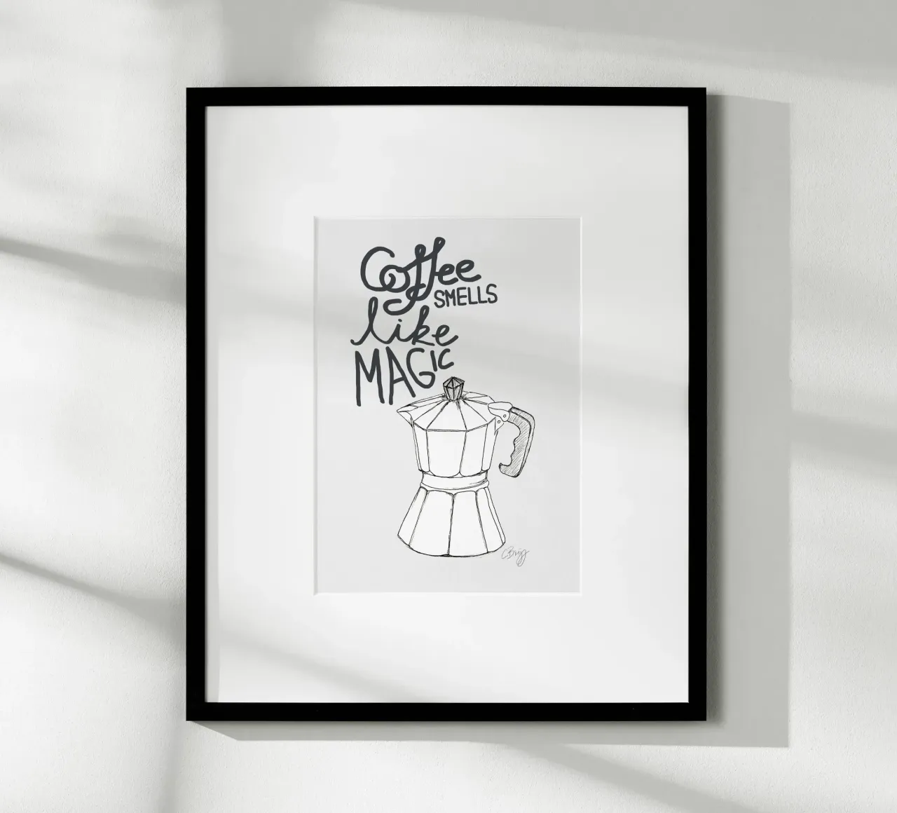 Coffe smells like magic poster with plastic frame by Claudiabrueggen
