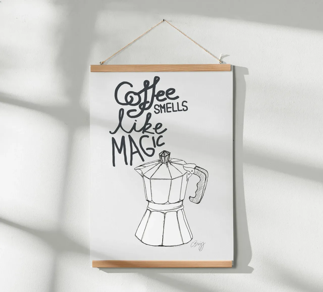Coffe smells like magic poster with plastic frame by Claudiabrueggen
