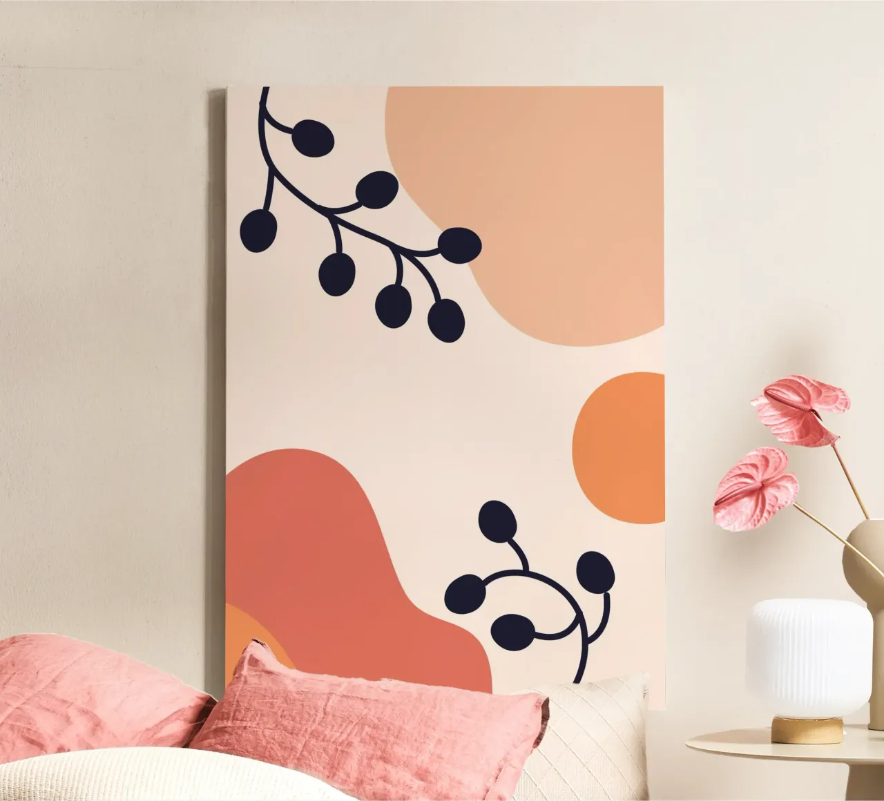 Organic shapes lines circular canvas by LisaArtes