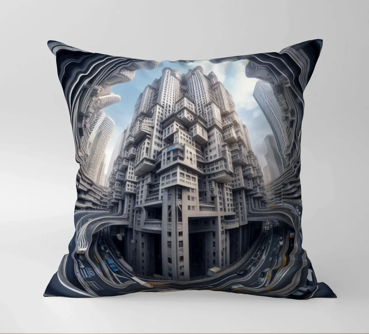 Sphere 016 - Futuristic Metropolis With Highway cuscino da Spheres