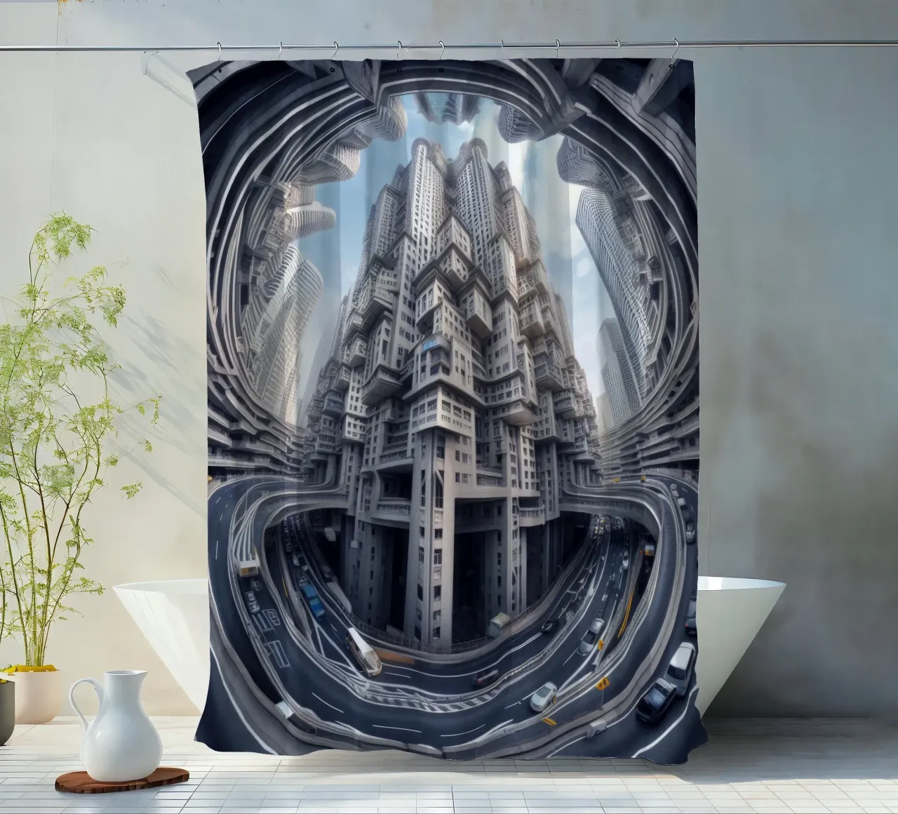 Sphere 016 - Futuristic Metropolis With Highway tenda da doccia da Spheres