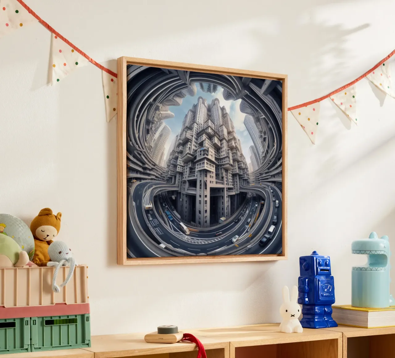 Sphere 016 - Futuristic Metropolis With Highway canvas met Baklijst van Spheres