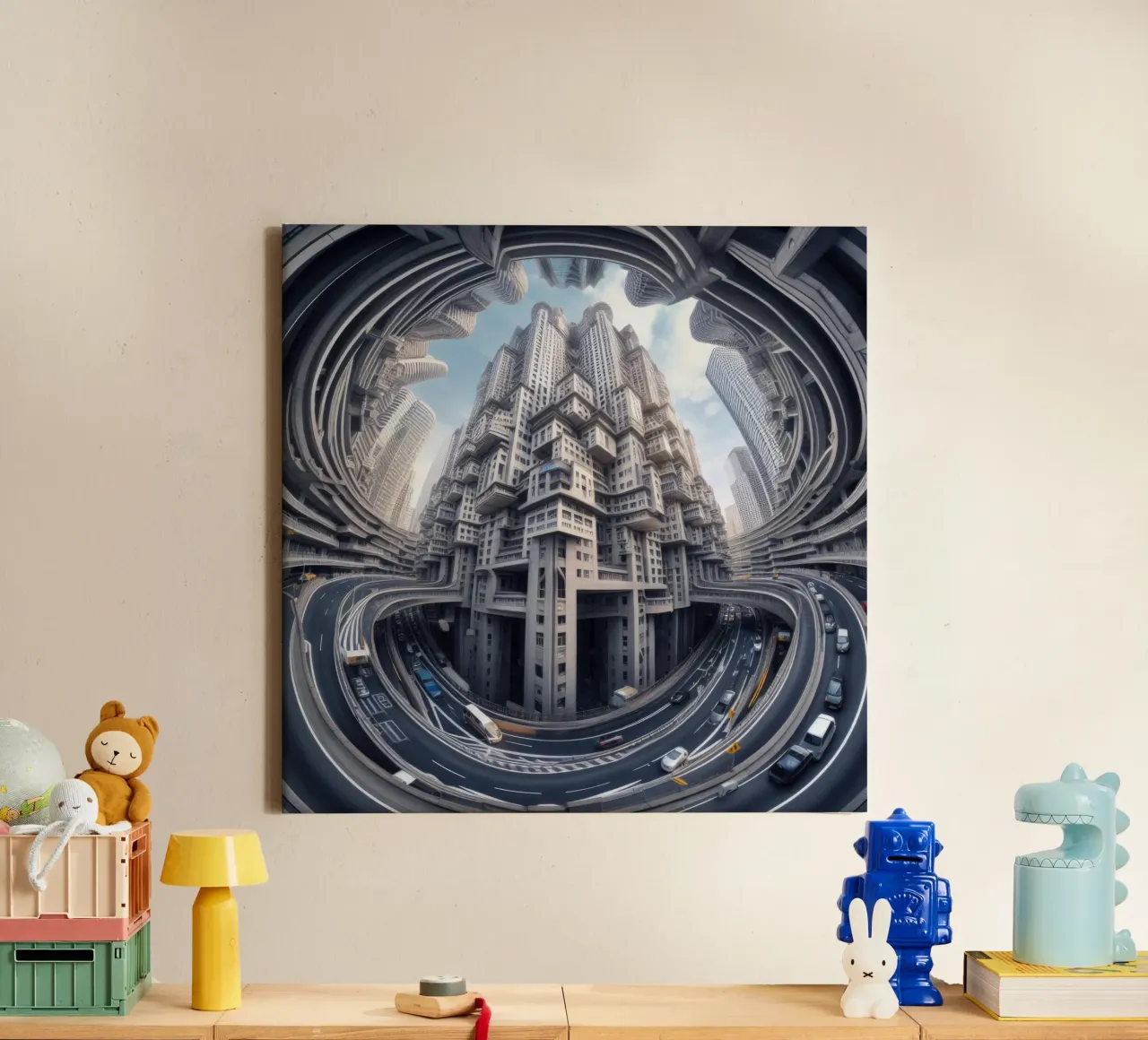 Sphere 016 - Futuristic Metropolis With Highway canvas met Baklijst van Spheres