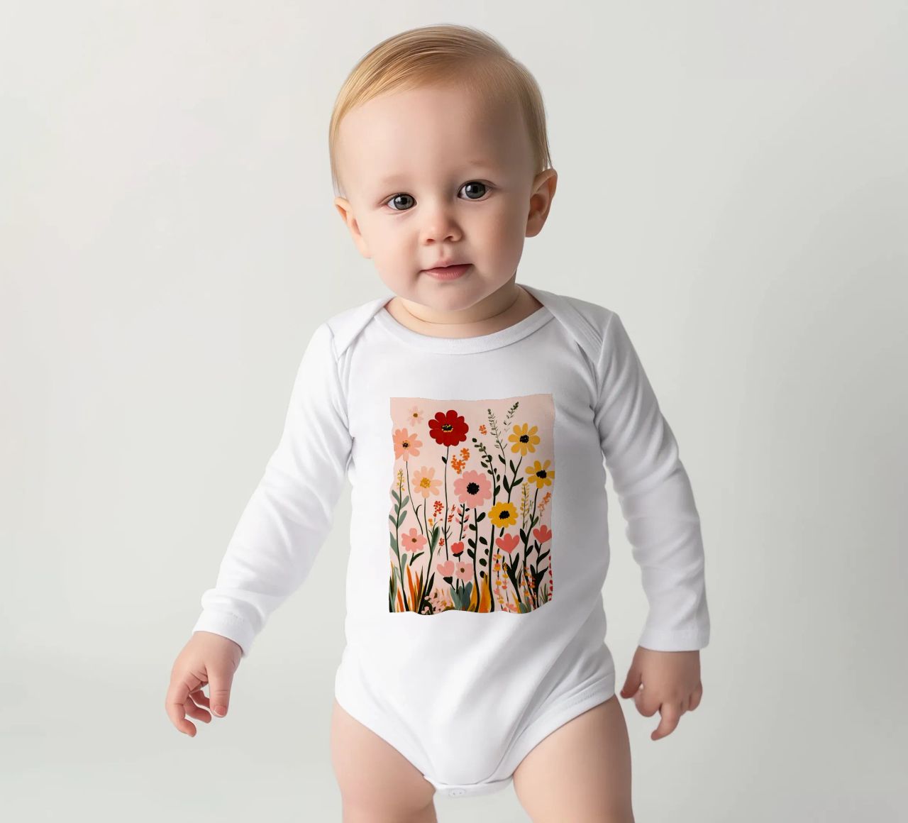 Wildblumen Langarm Babybody von Olga Wildrose