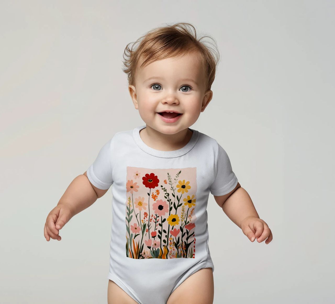 Wildblumen Kurzarm Babybody von Olga Wildrose