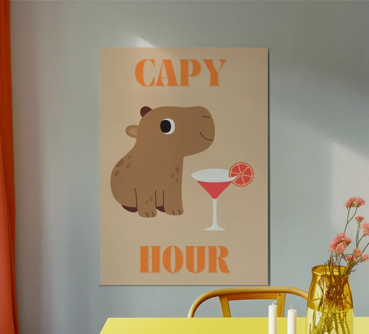 Capy Hour | Fun Capybara Print | Happy Hour alluminio dibond da PrintCessStudio