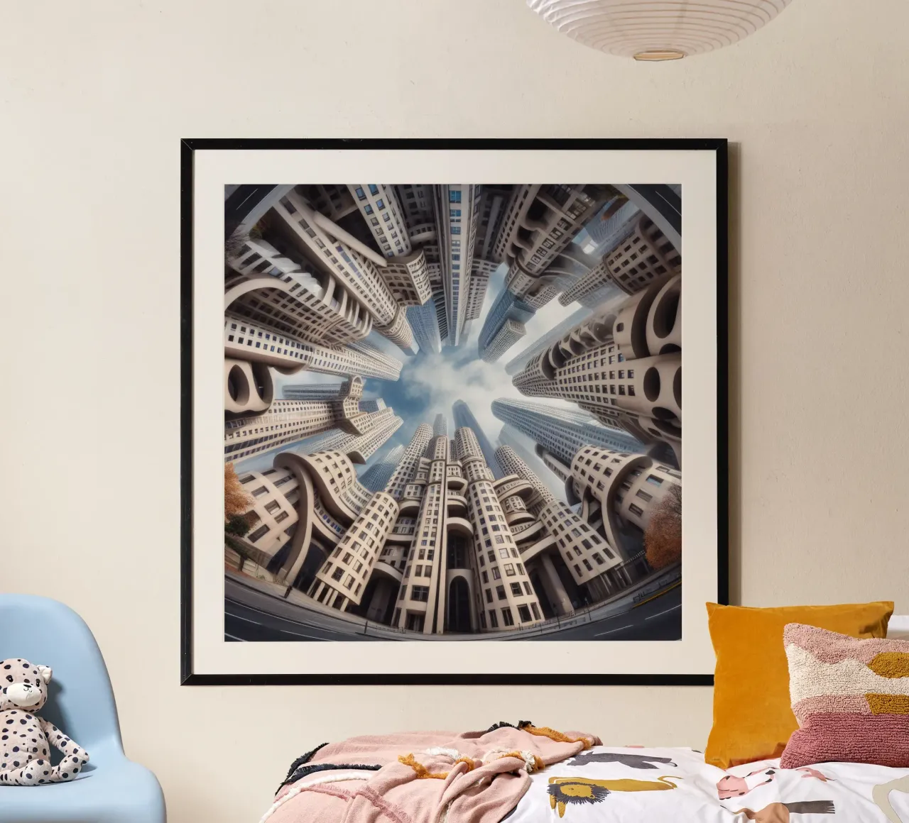 Sphere 042 - Futuristic Urban Skyline poster con telaio in alluminio da Spheres