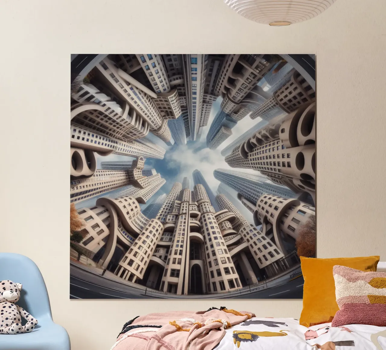 Sphere 042 - Futuristic Urban Skyline poster con telaio in alluminio da Spheres