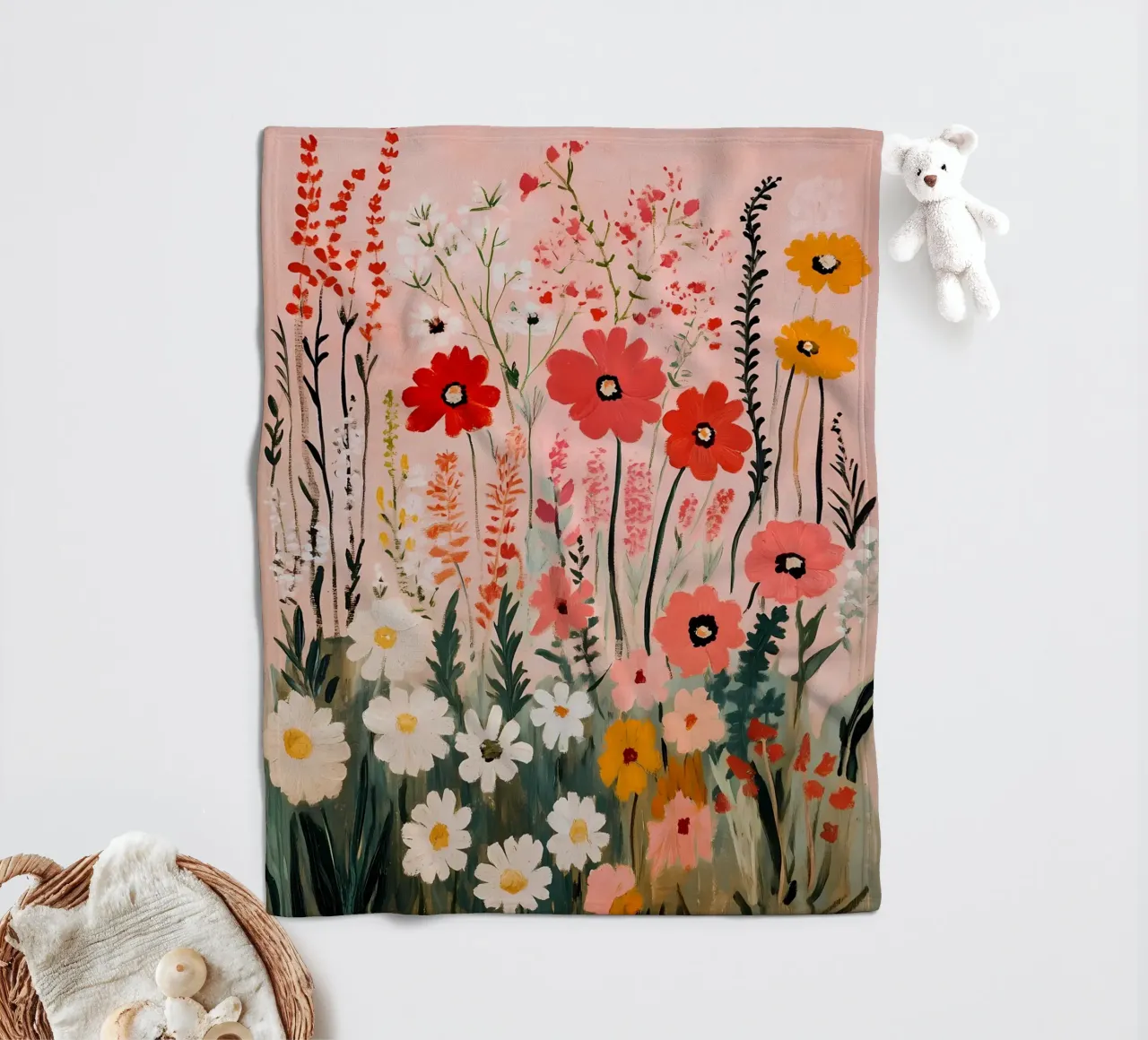 Daisies Wildflowers Field fleece blanket by IamHomeStudio