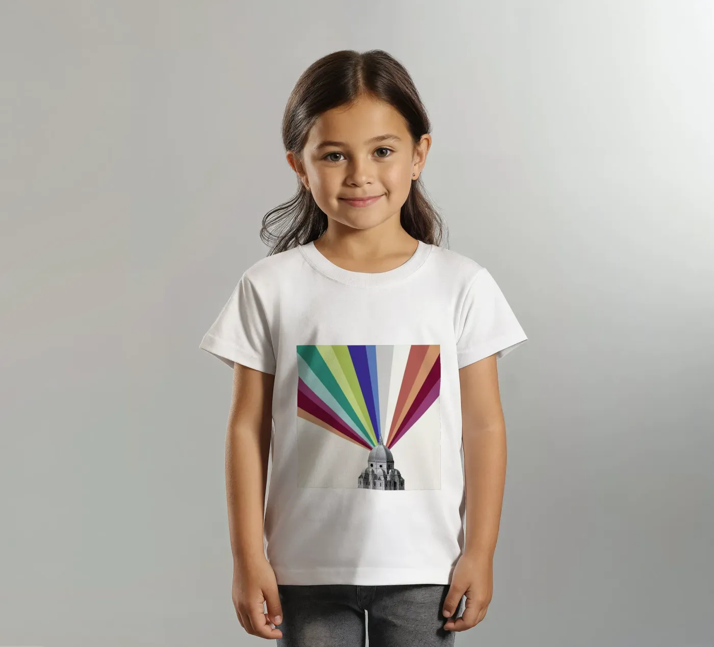 Tower Rainbow t-shirt bambini da The Gently Unfurling Sneak