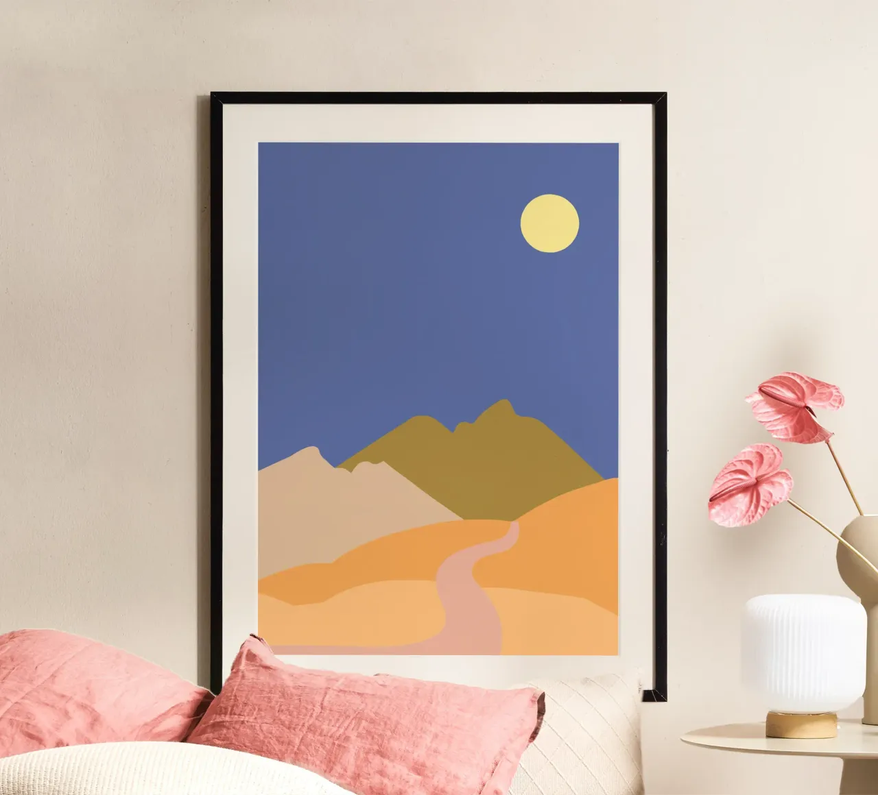 Desert Moon  |  Minimal Art  |  Organic Shapes poster met houten frame van PrintCessStudio