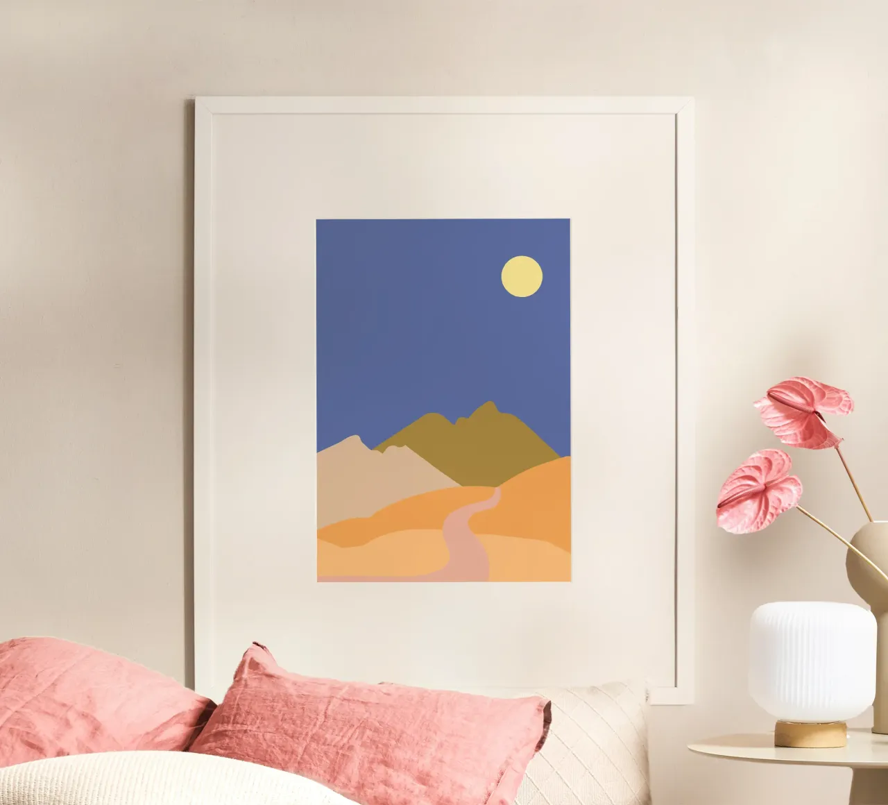 Desert Moon  |  Minimal Art  |  Organic Shapes poster met houten frame van PrintCessStudio