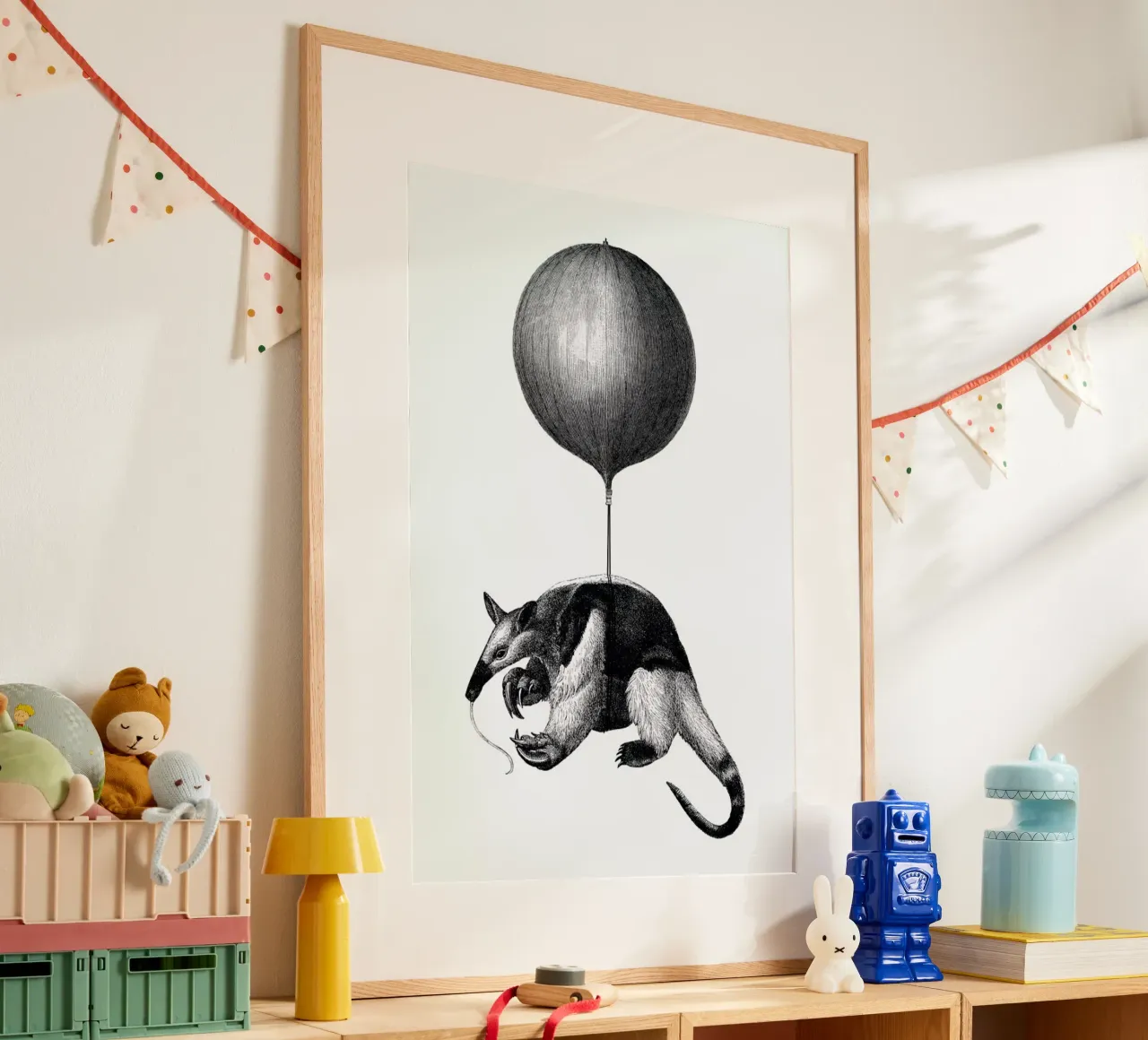 Anteater Balloon poster con telaio in alluminio da The Gently Unfurling Sneak