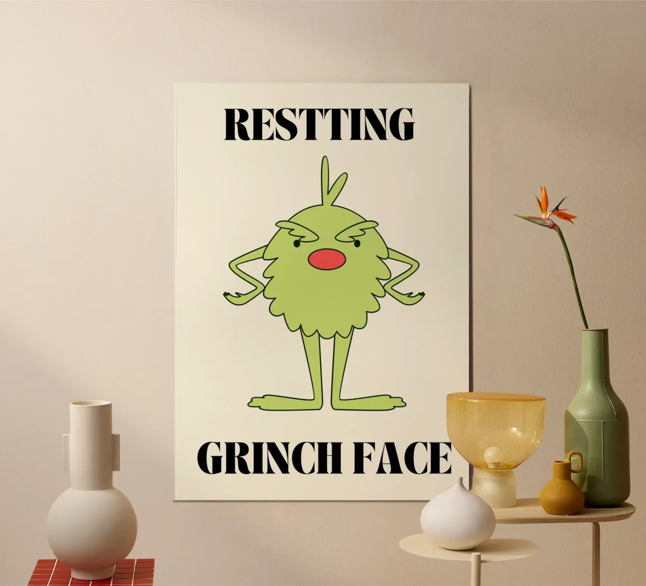 Resting Grinch Face  |  Fun Christmas Print poster con telaio in alluminio da PrintCessStudio