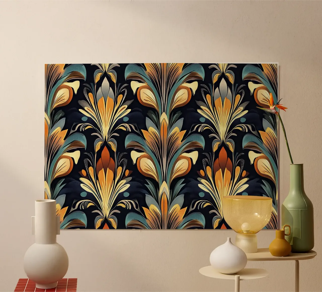 Art déco "The Golden Mirage" poster con telaio in legno da Nikis Art Studio