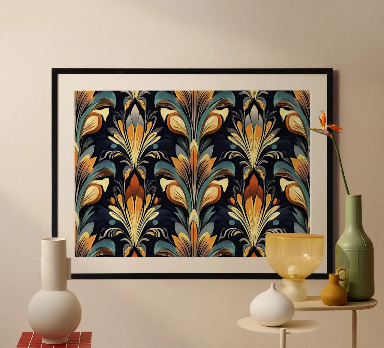 Art déco "The Golden Mirage" poster con telaio in legno da Nikis Art Studio