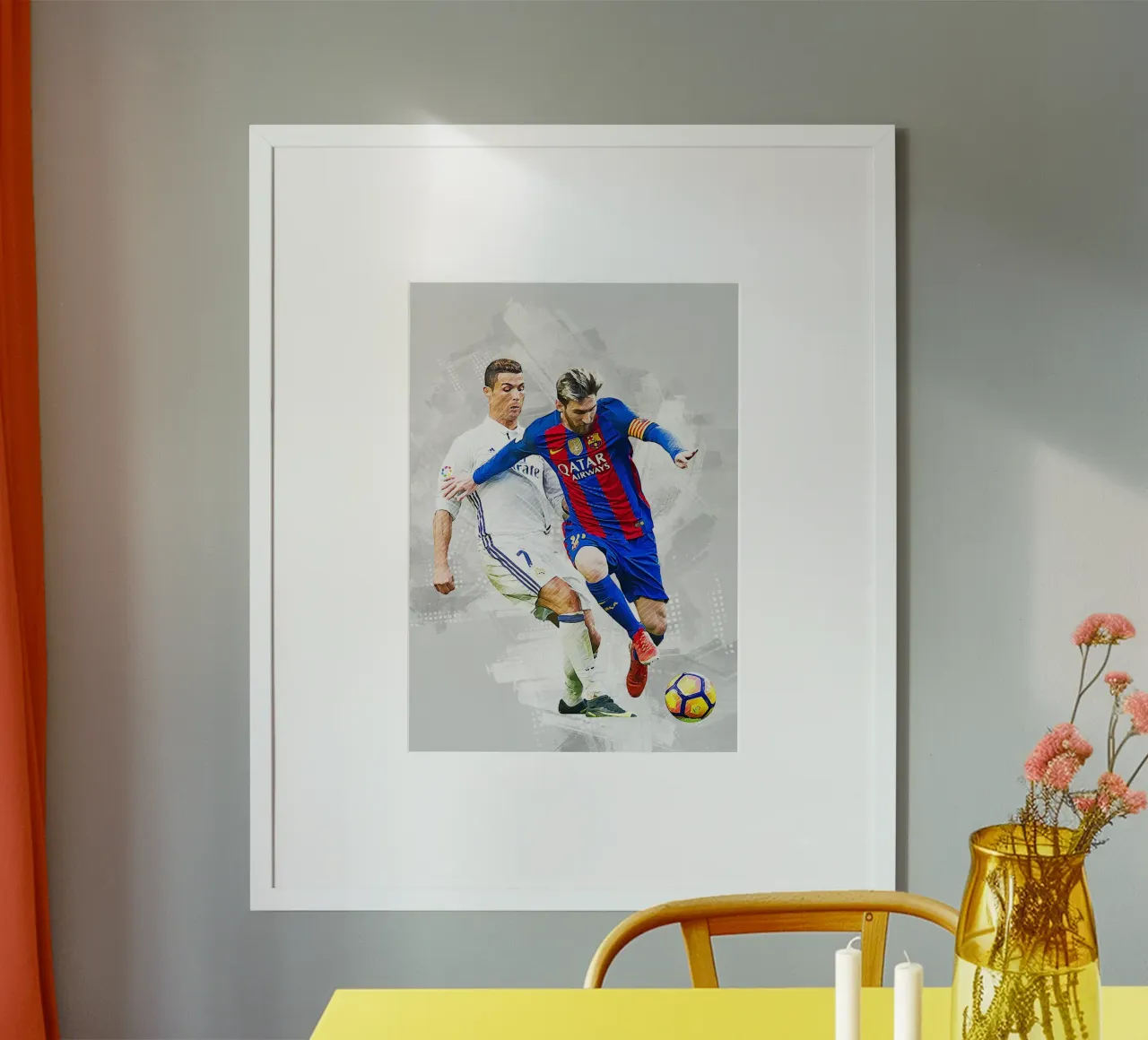 Lionel Messi vs Cristiano Ronaldo poster con telaio in legno da tenten