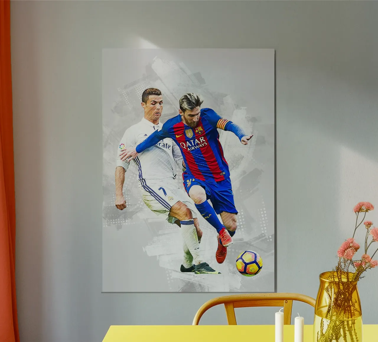 Lionel Messi vs Cristiano Ronaldo poster con telaio in legno da tenten