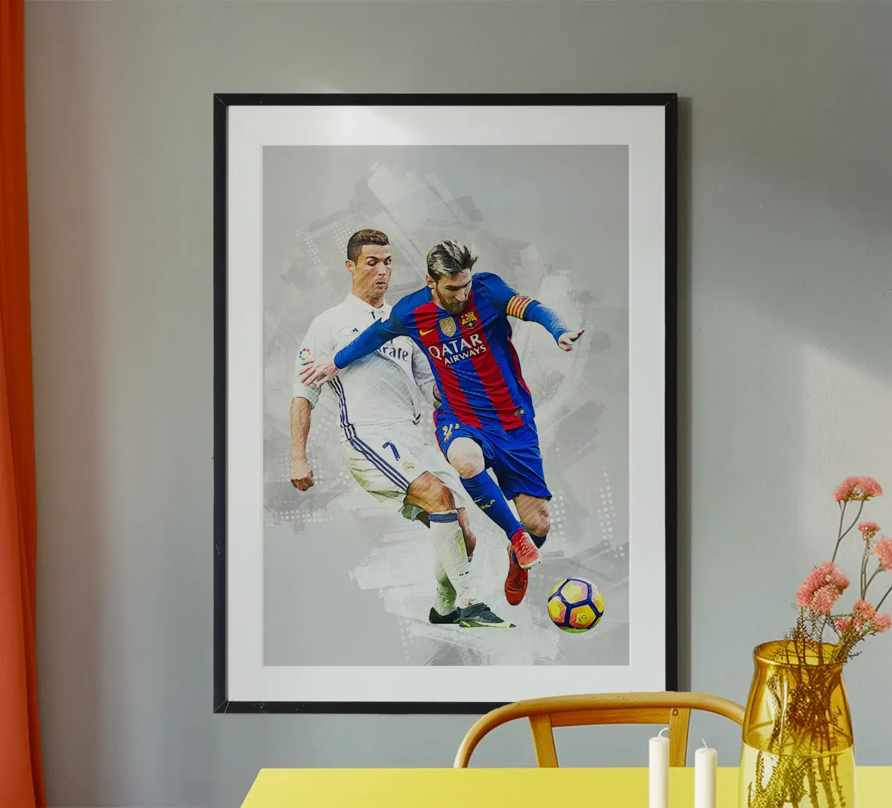 Lionel Messi vs Cristiano Ronaldo poster con telaio in legno da tenten