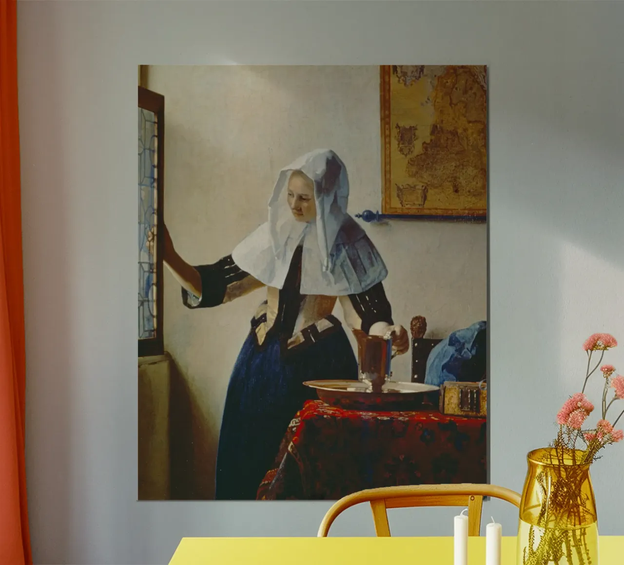Vermeer - Joven con jarra de agua en la ventana poster con marco de madera de ARTOTHEK