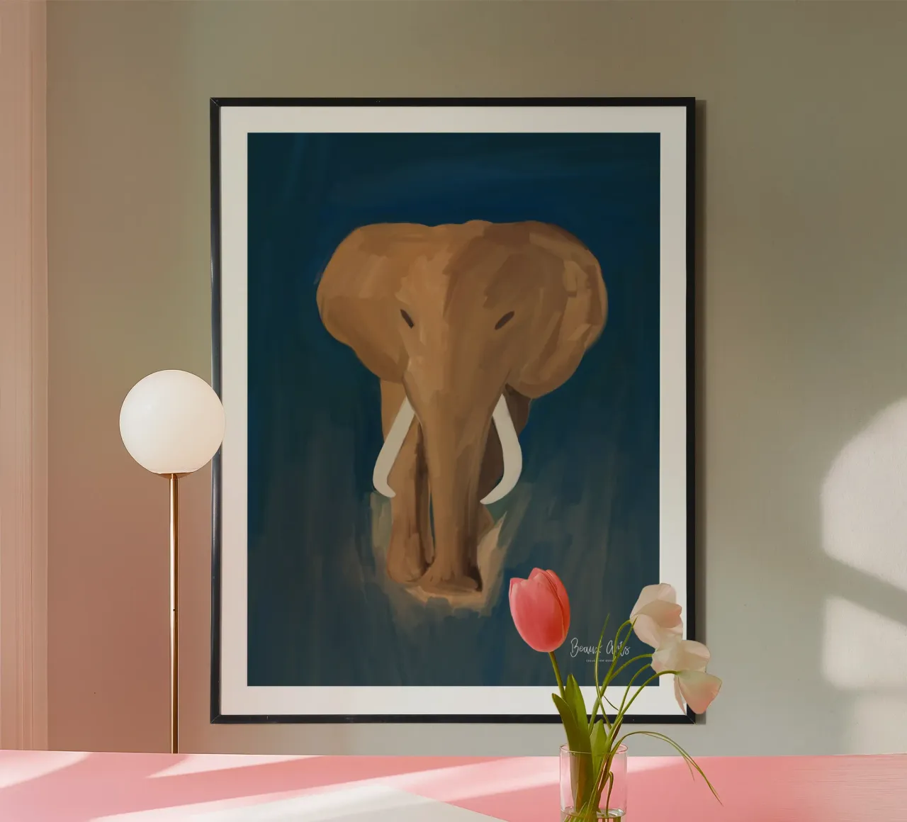Afro Elephant poster con telaio in legno da Mathudace Créas