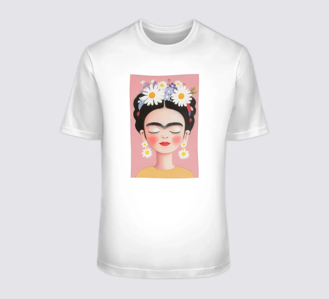 Little Frida with daisies t-shirt by Carinaprint